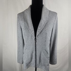 CAbi Drop Off Gray White Pinstriped Zip-Up Cotton Knit Blazer Sz S